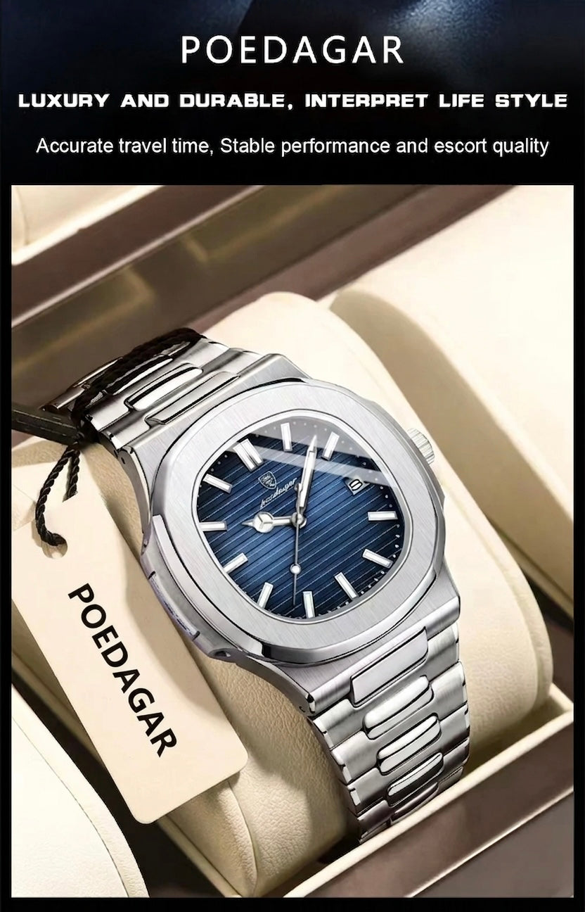 Voltex Sport Square Watch – Stainless Steel, Waterproof, Date Display