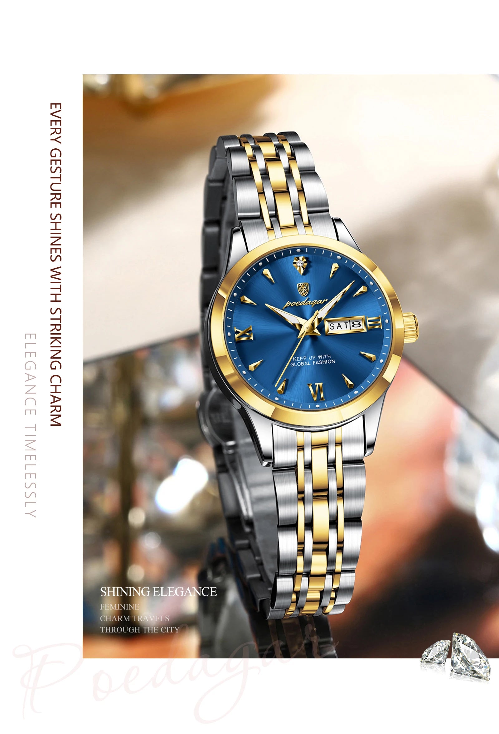 Voltex Lumière Ladies Watch – Date Display, Waterproof, Stainless Steel