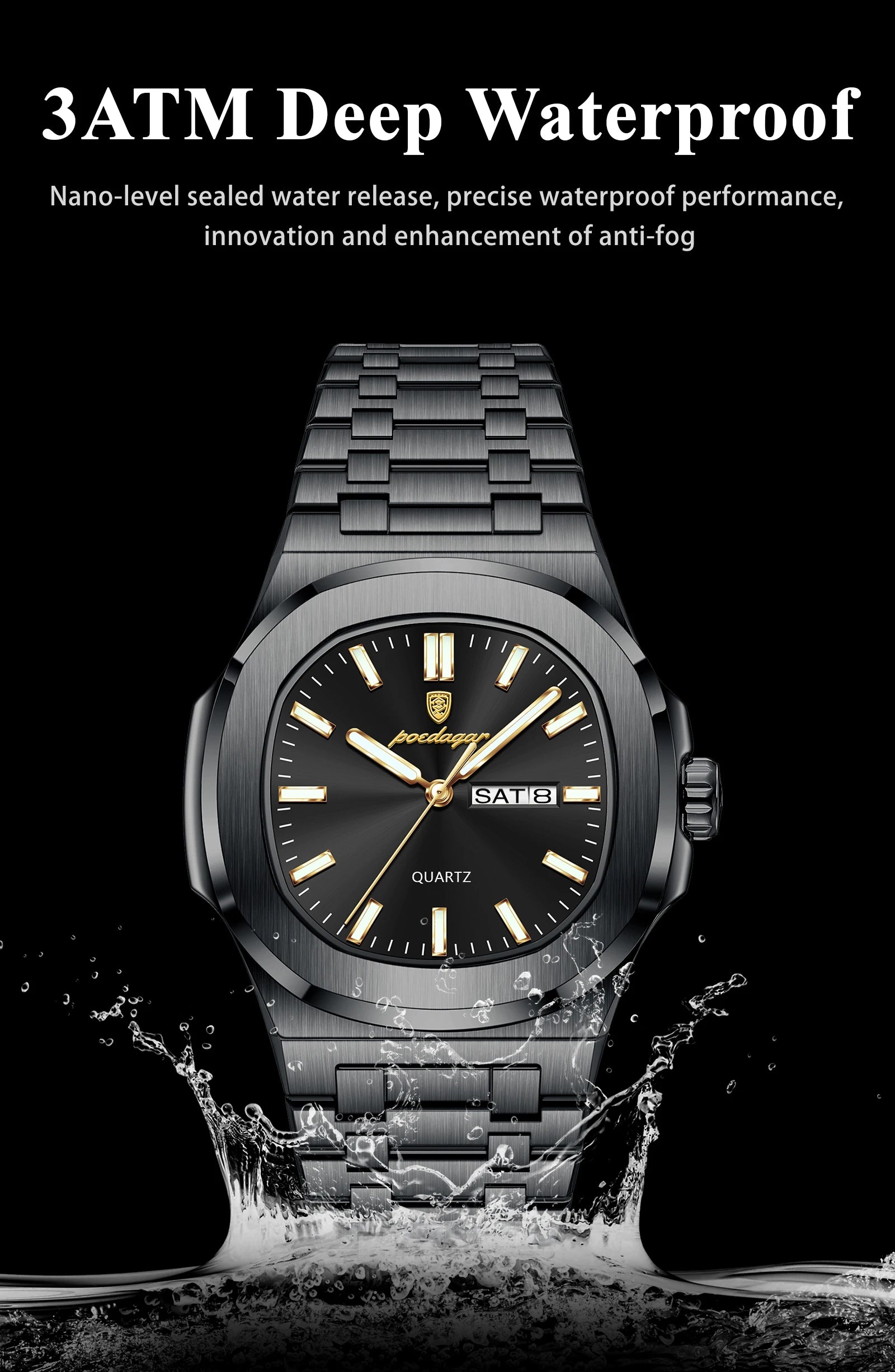 Voltex Classic Square Watch – Bold Design, Waterproof, Luminous
