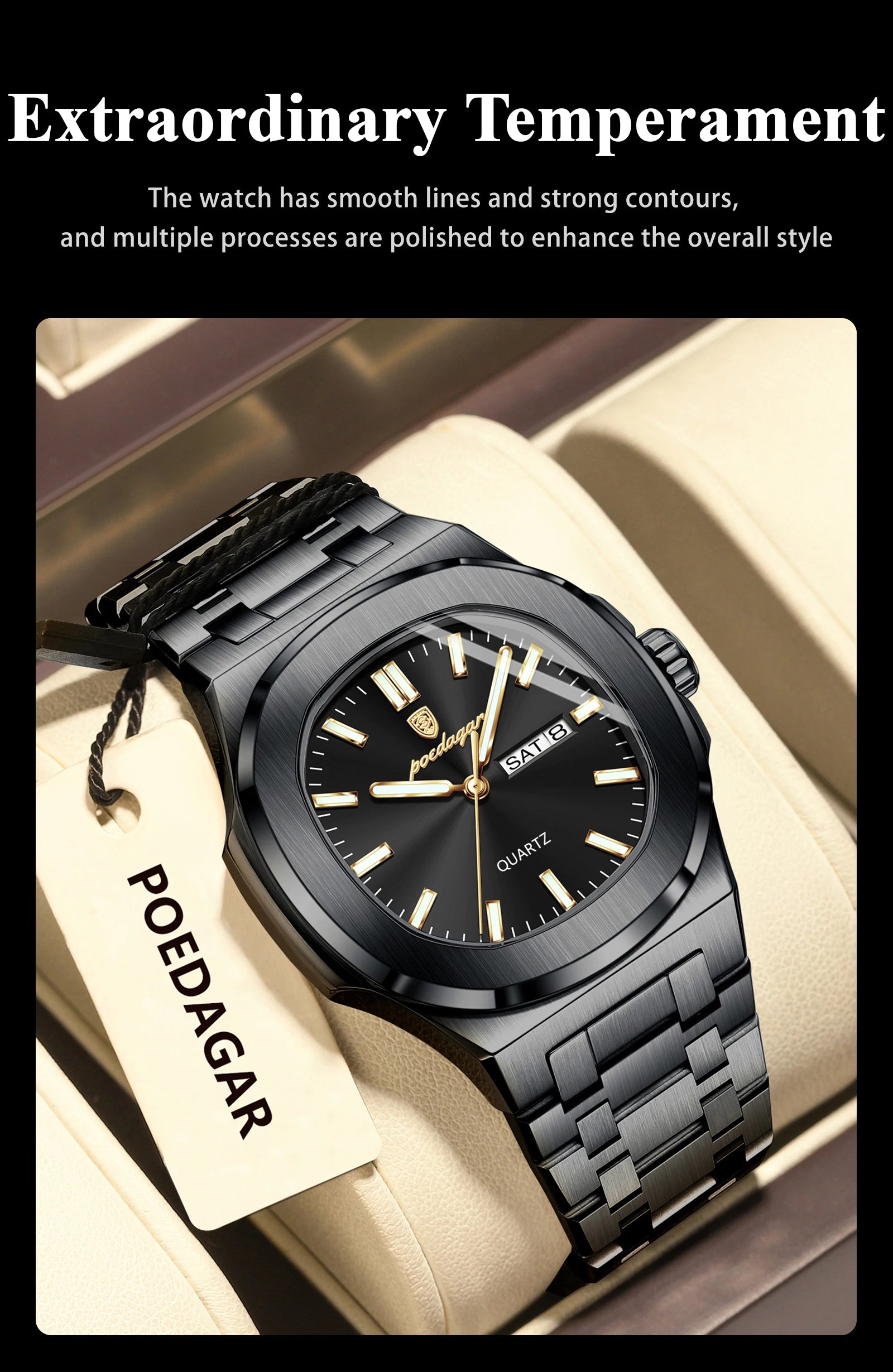 Voltex Classic Square Watch – Bold Design, Waterproof, Luminous