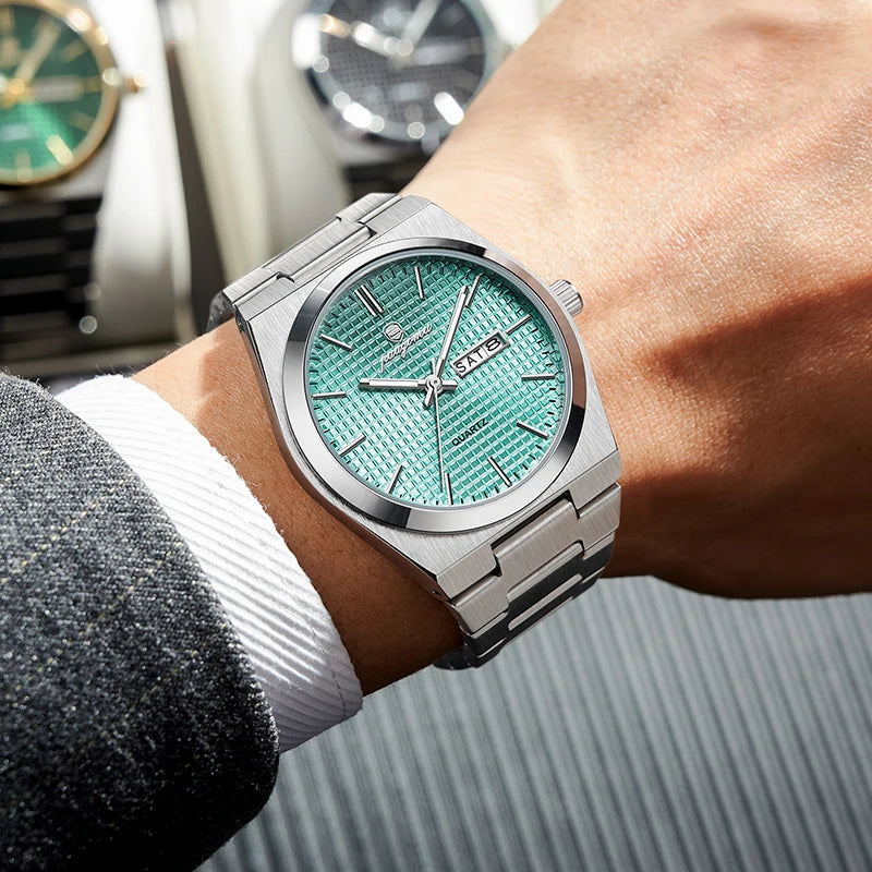 Voltex Classic Summer Watch - Stainless Steel - Textured Dial - Day Date Complication - By Paazomu