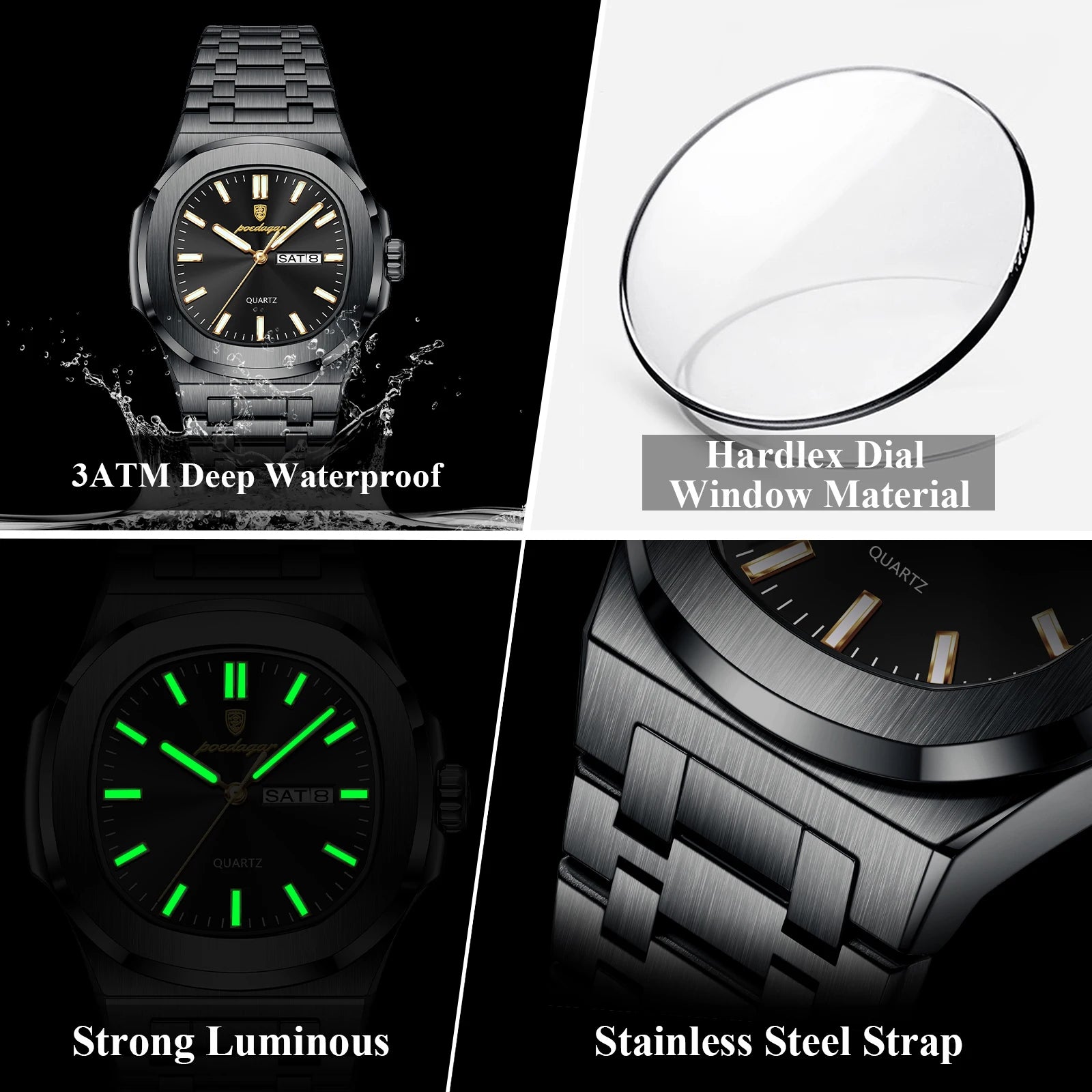 Voltex Classic Square Watch – Bold Design, Waterproof, Luminous