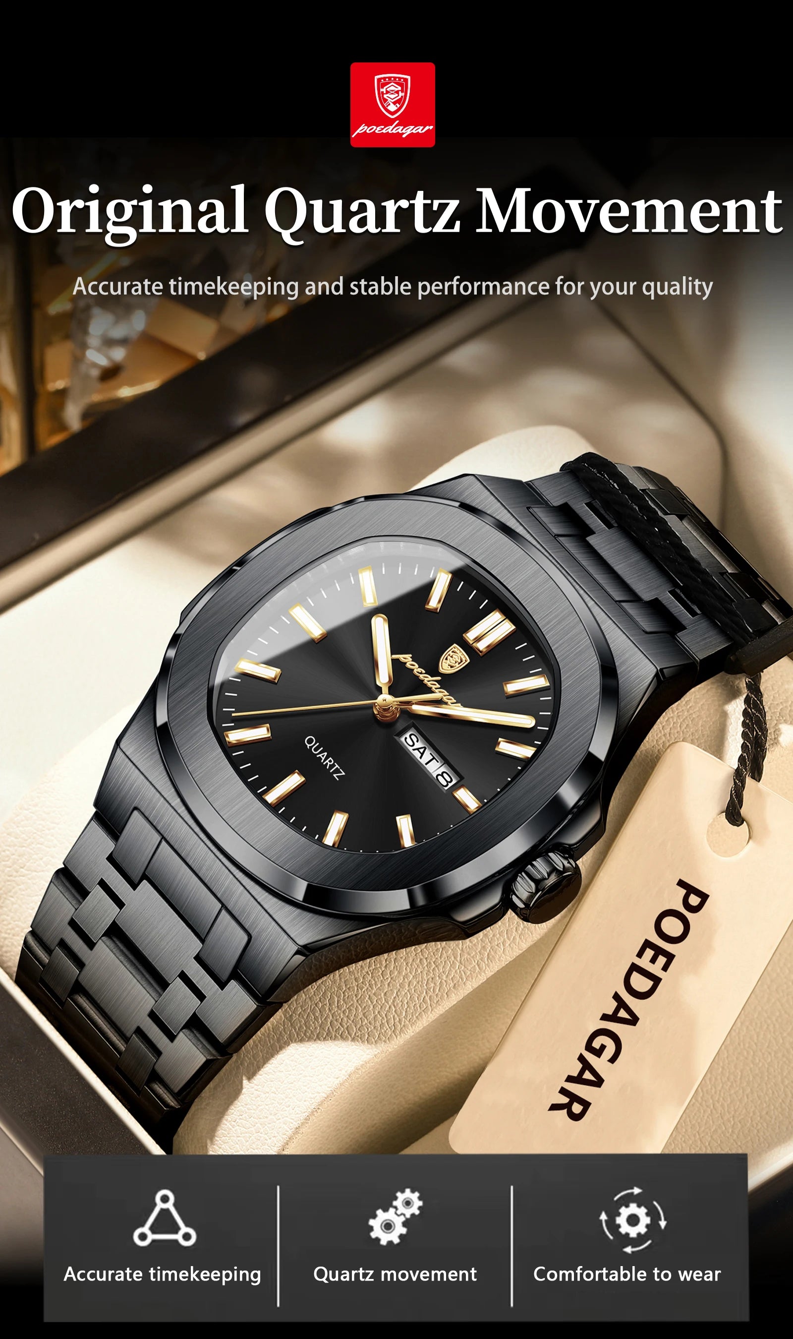Voltex Classic Square Watch – Bold Design, Waterproof, Luminous