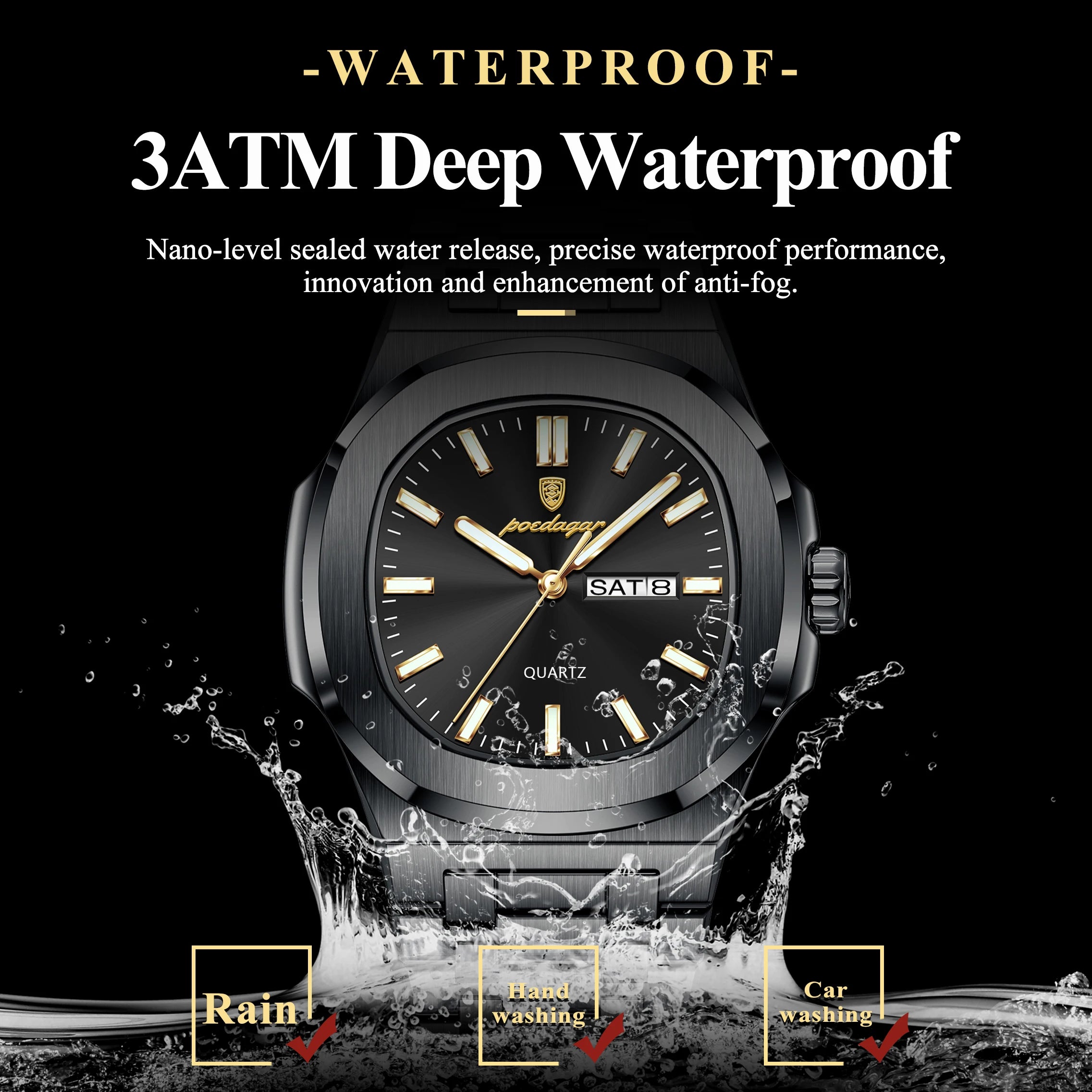 Voltex Classic Square Watch – Bold Design, Waterproof, Luminous