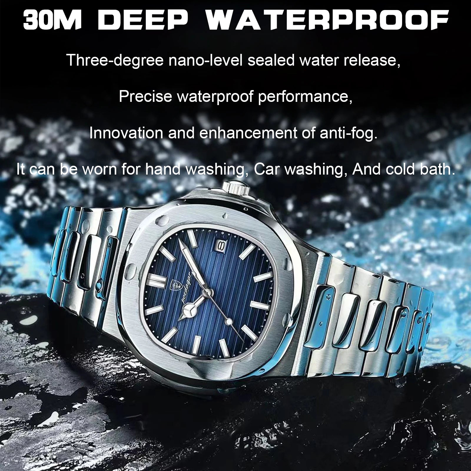 Voltex Sport Square Watch – Stainless Steel, Waterproof, Date Display