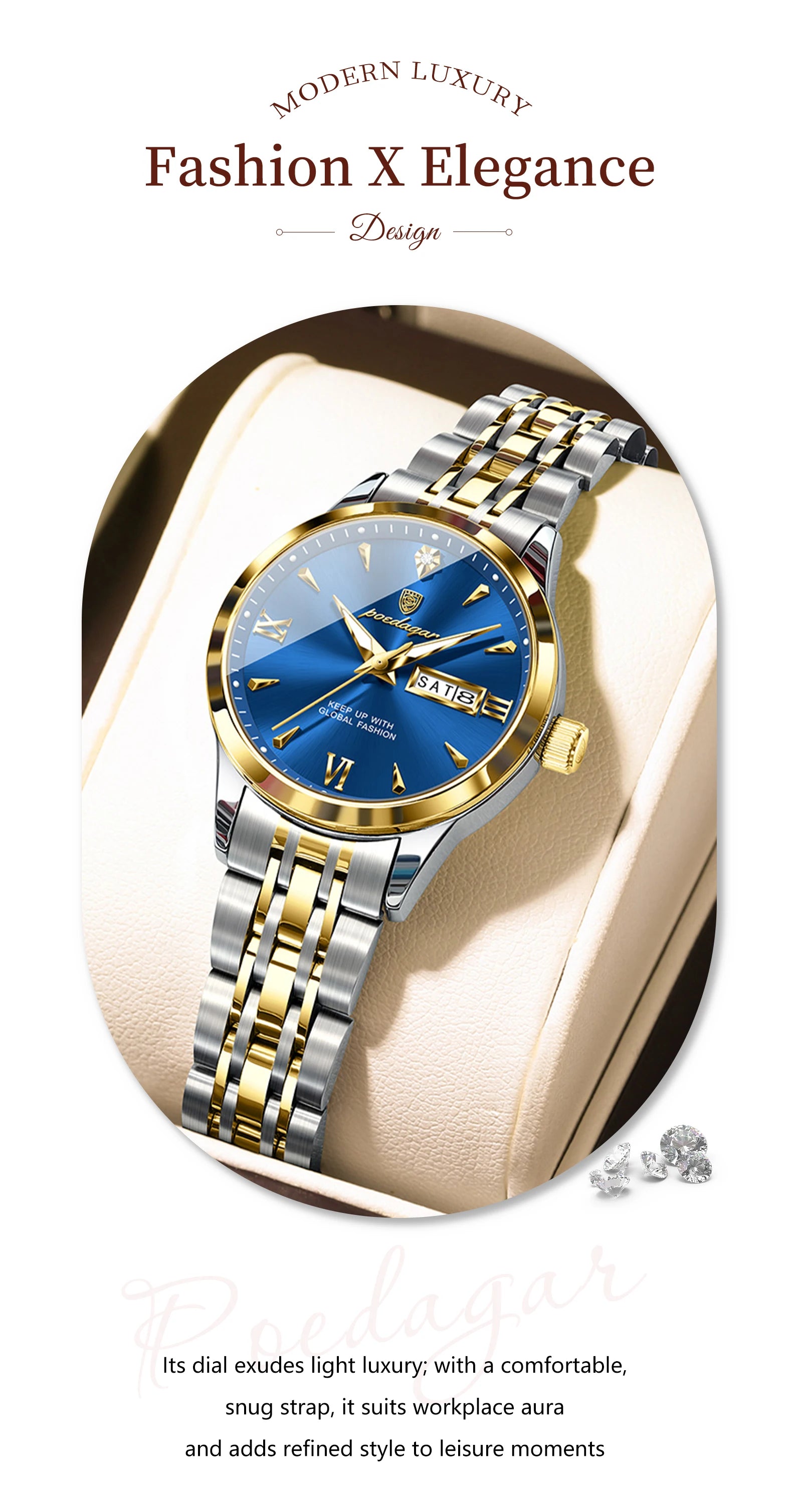 Voltex Lumière Ladies Watch – Date Display, Waterproof, Stainless Steel