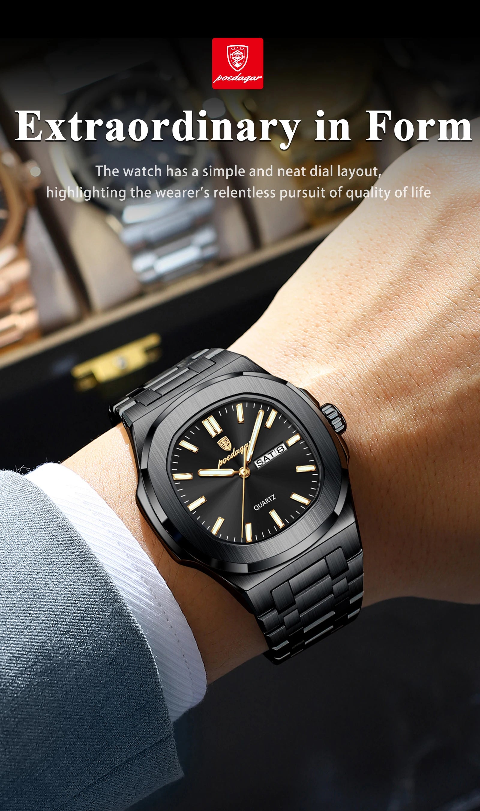 Voltex Classic Square Watch – Bold Design, Waterproof, Luminous