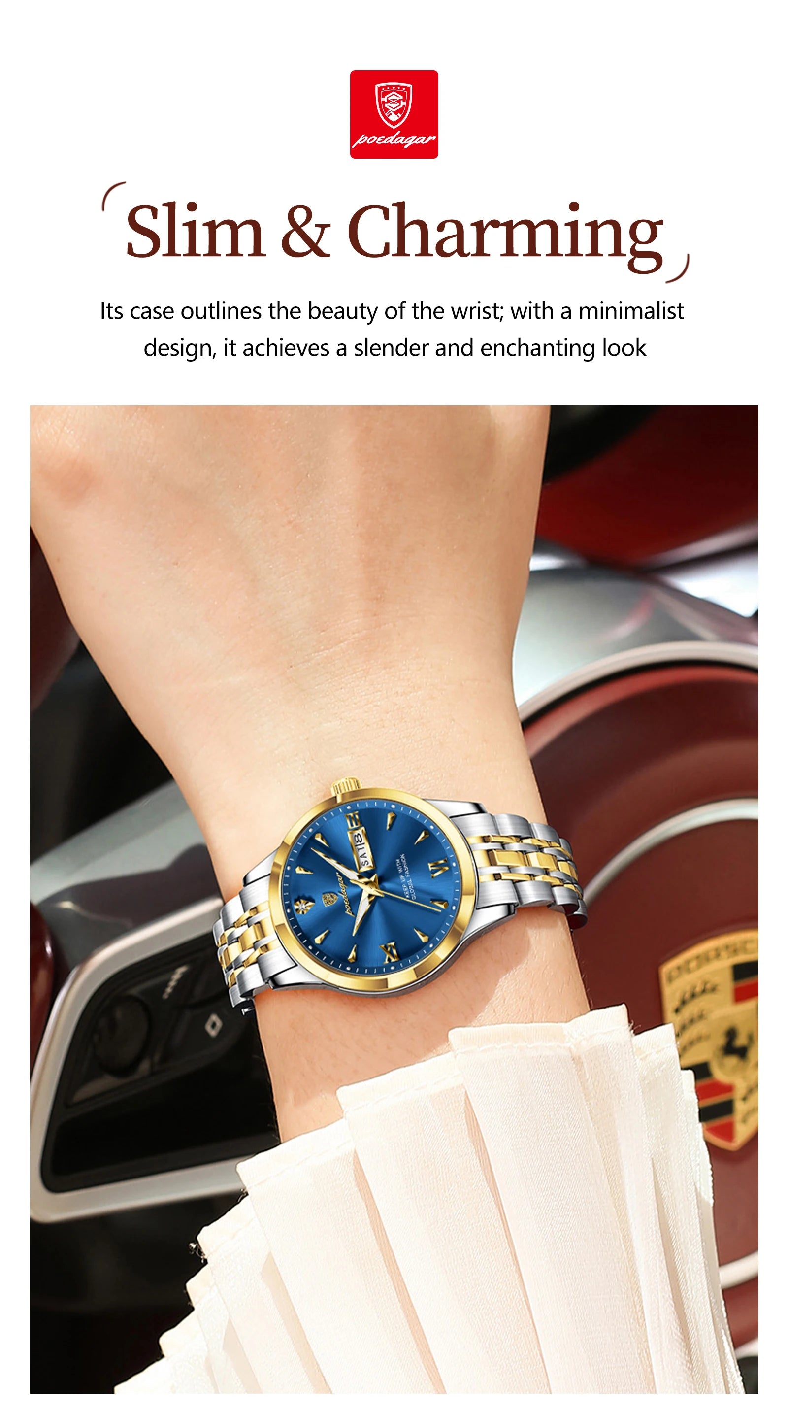 Voltex Lumière Ladies Watch – Date Display, Waterproof, Stainless Steel