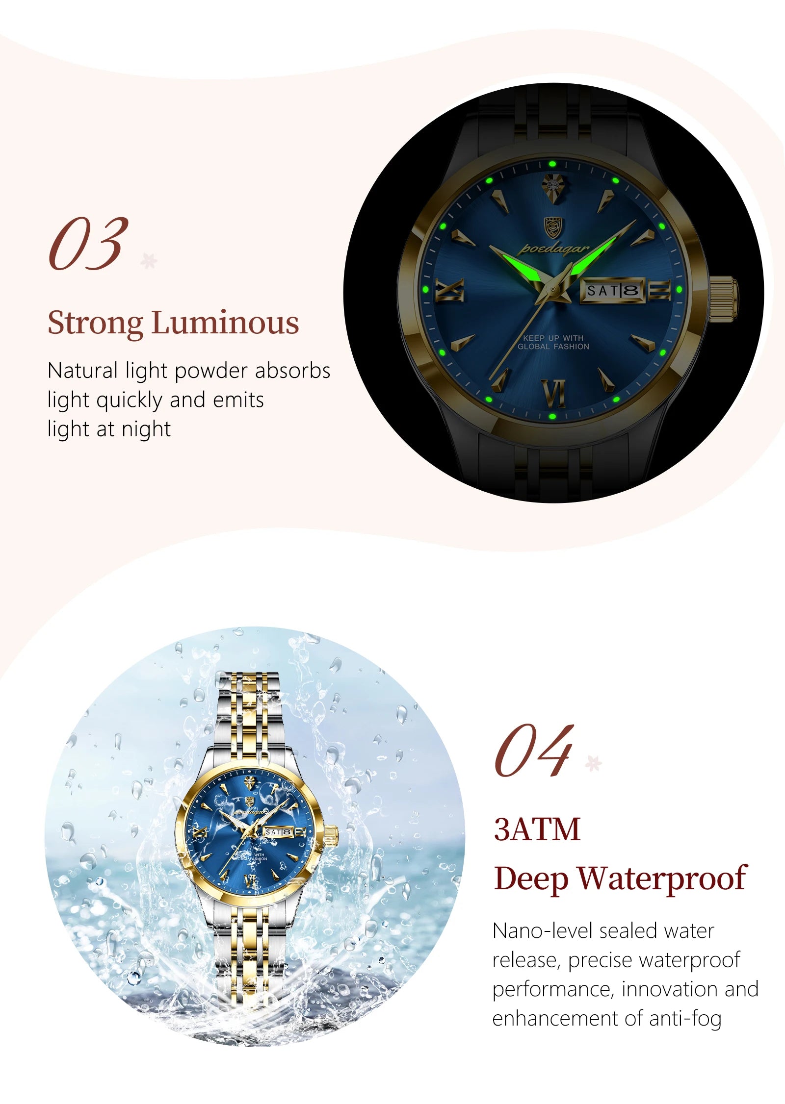 Voltex Lumière Ladies Watch – Date Display, Waterproof, Stainless Steel