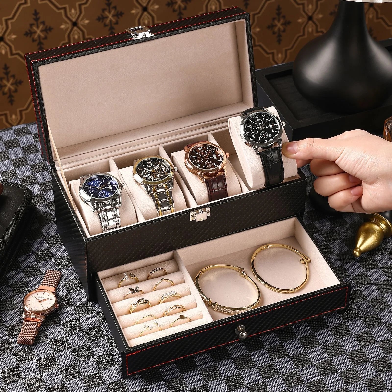 Voltex Leather Gift Box – 4-Slot Watch Storage Case
