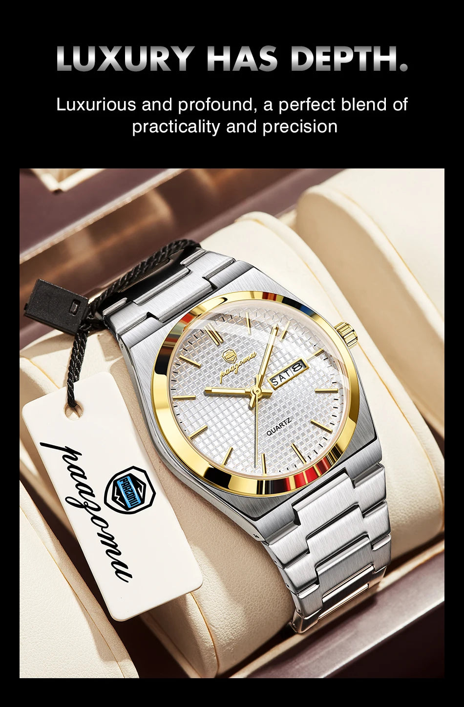 Voltex Classic Summer Watch - Stainless Steel - Textured Dial - Day Date Complication - By Paazomu