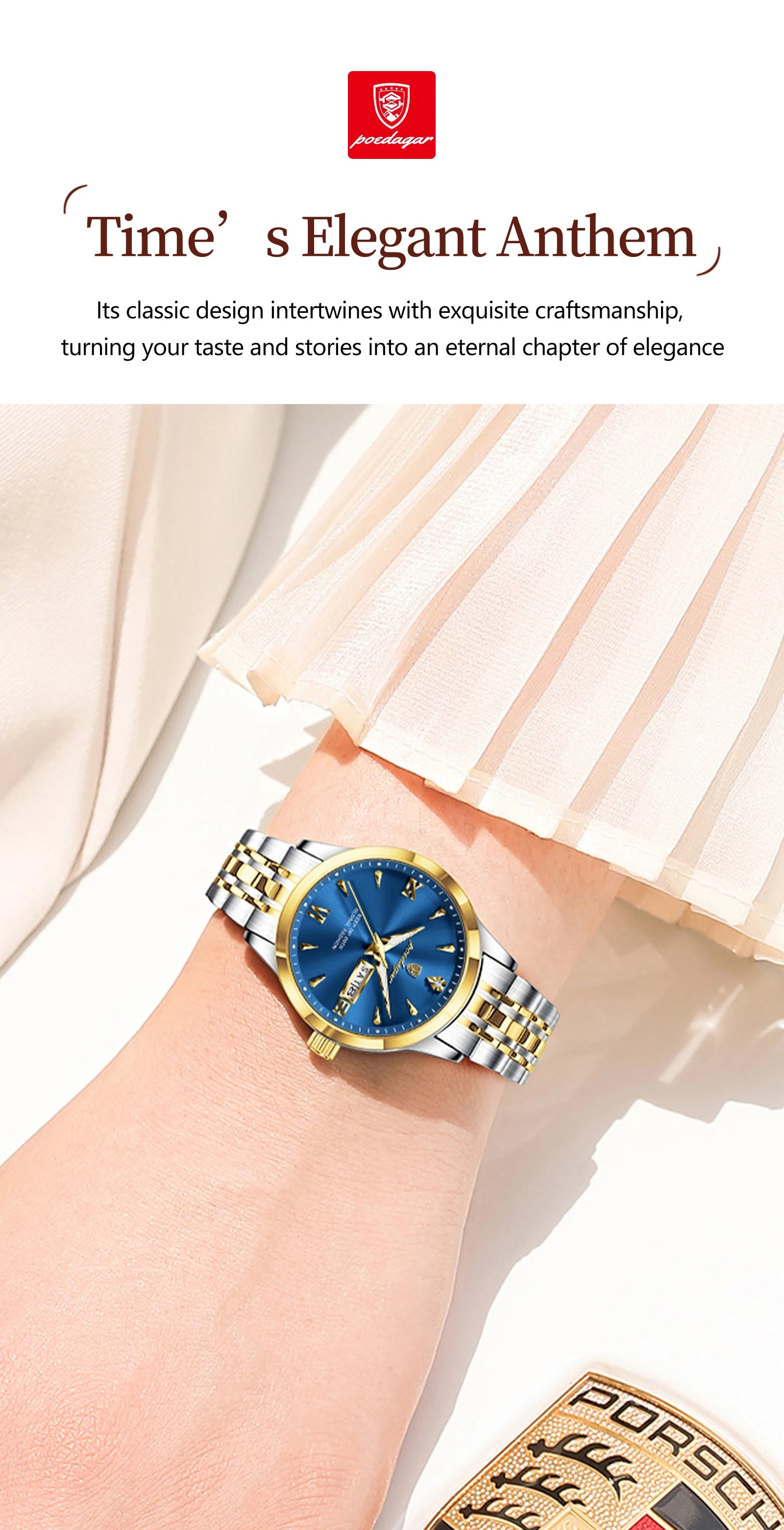 Voltex Lumière Ladies Watch – Date Display, Waterproof, Stainless Steel