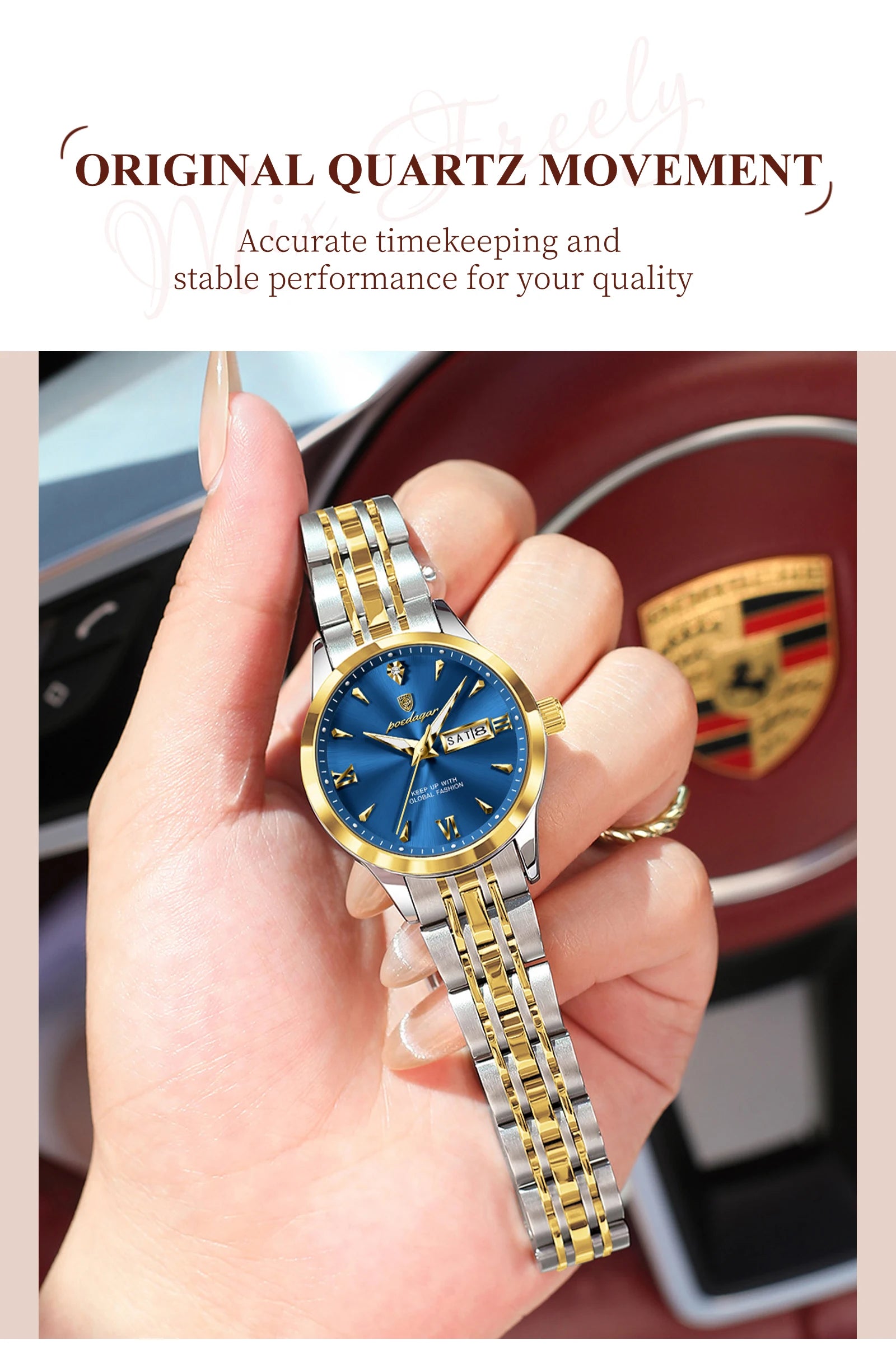 Voltex Lumière Ladies Watch – Date Display, Waterproof, Stainless Steel