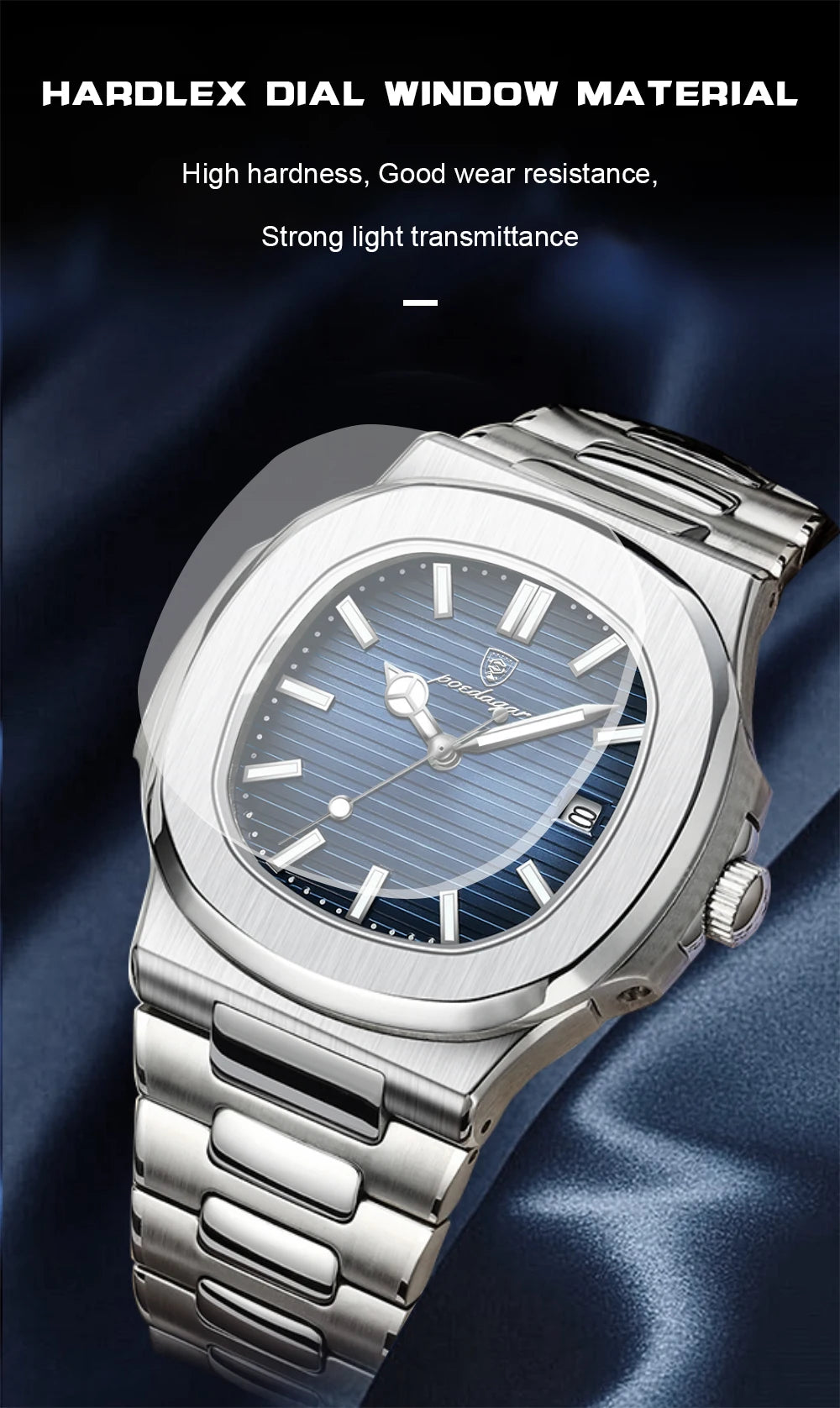 Voltex Sport Square Watch – Stainless Steel, Waterproof, Date Display