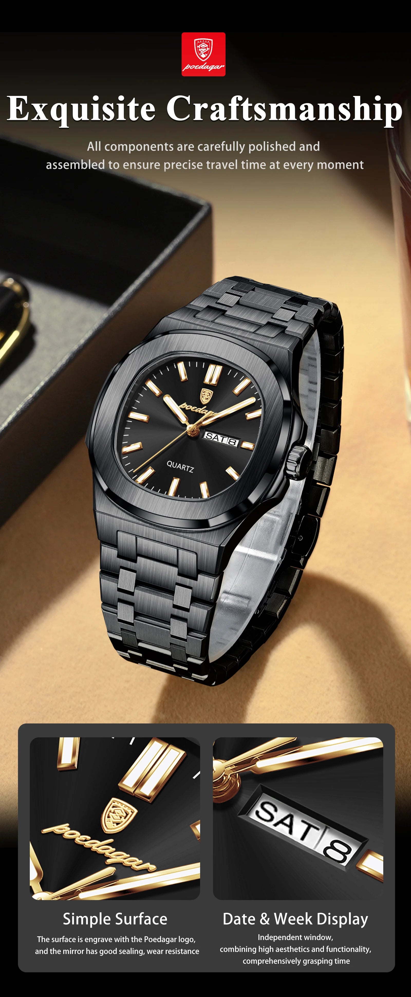 Voltex Classic Square Watch – Bold Design, Waterproof, Luminous