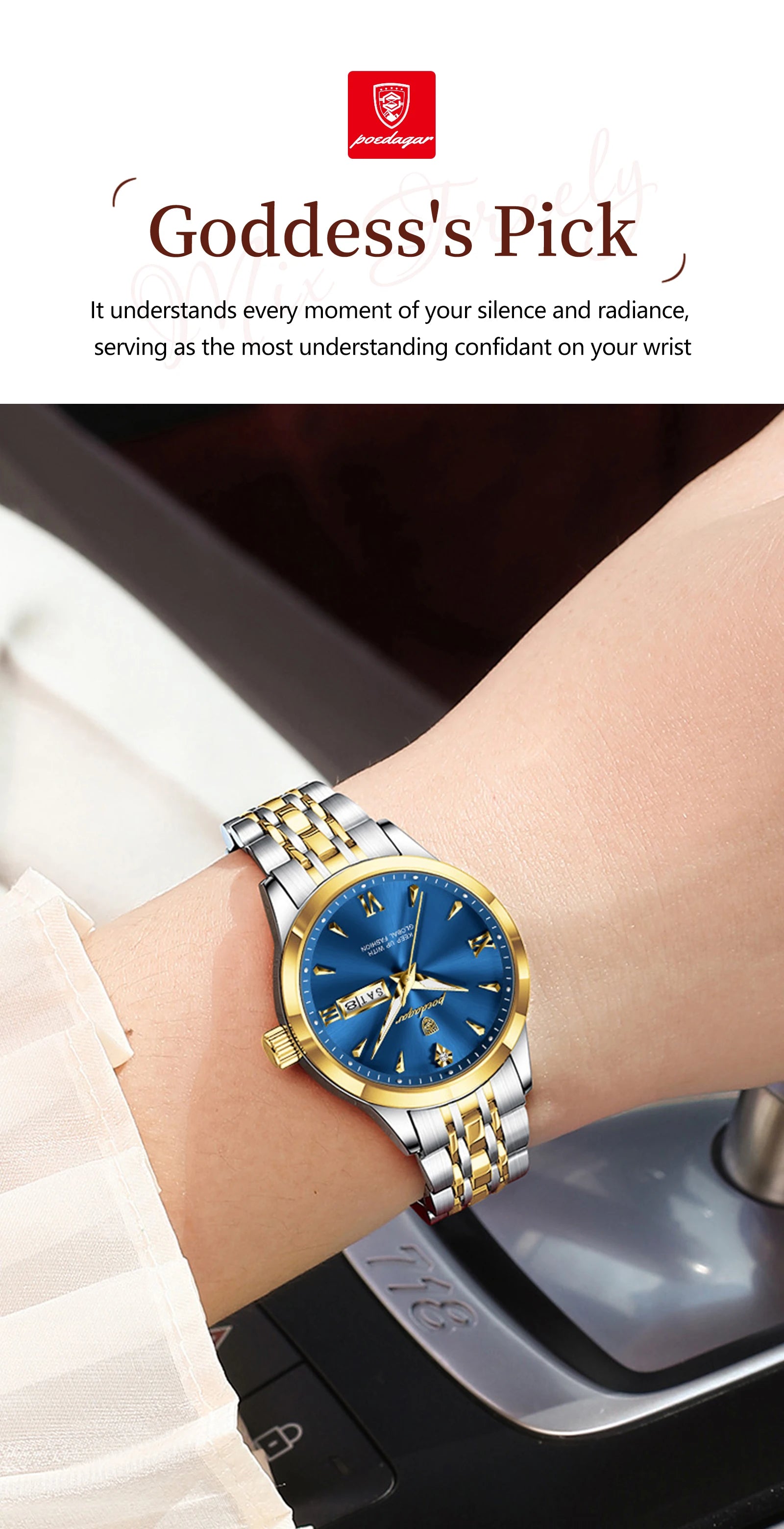 Voltex Lumière Ladies Watch – Date Display, Waterproof, Stainless Steel