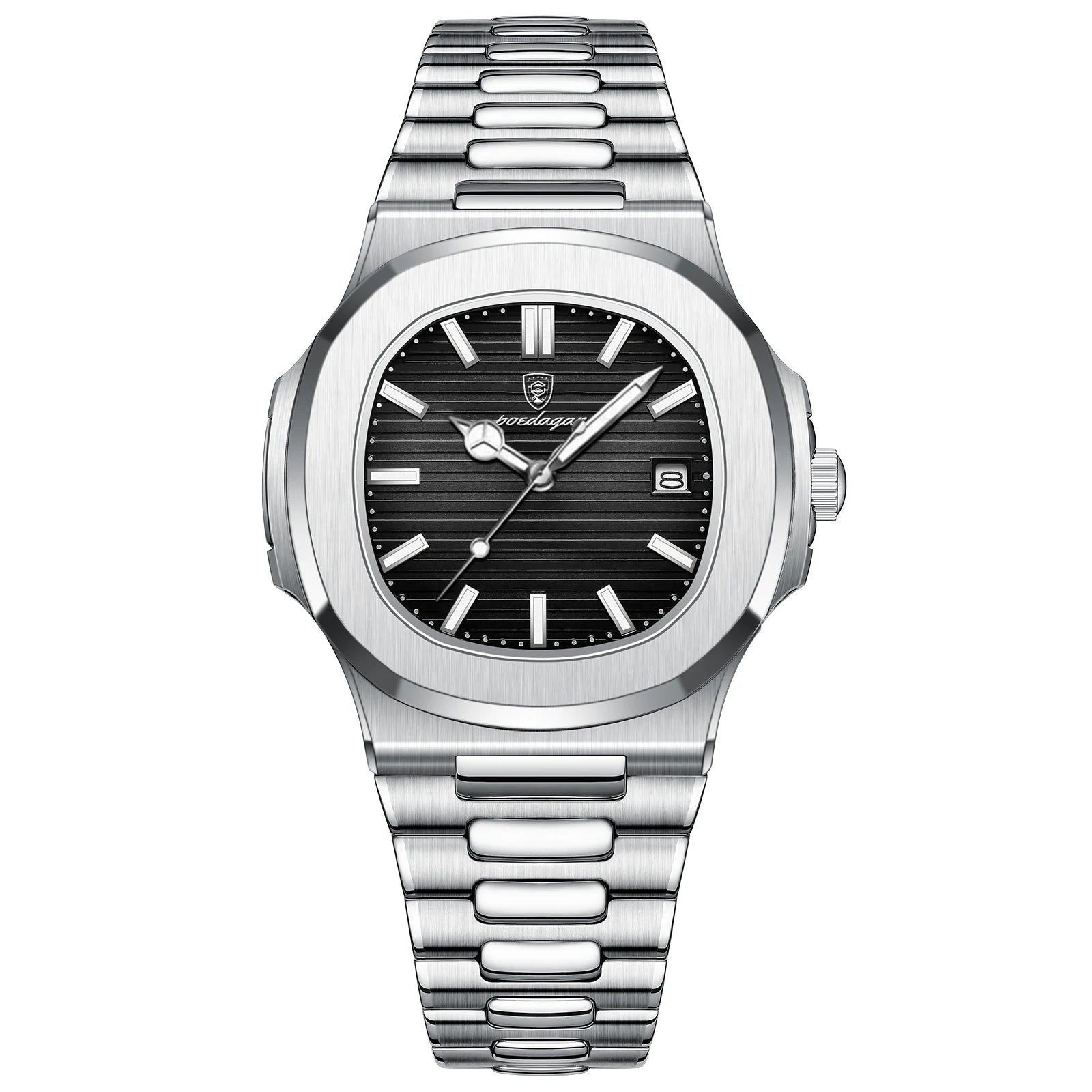 Voltex Sport Square Watch – Stainless Steel, Waterproof, Date Display